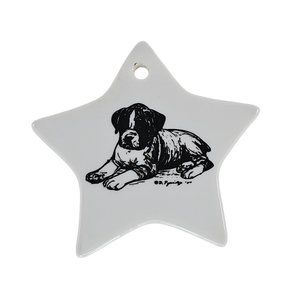 Vintage Boxer Puppy Dog Star Ornament Christmas Ceramic